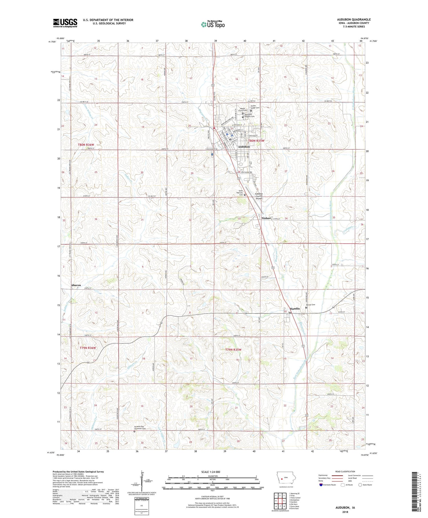 Audubon Iowa US Topo Map Image