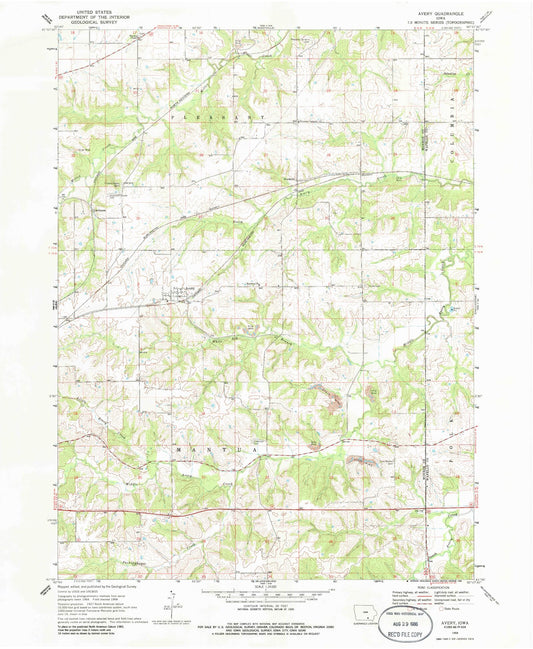 Classic USGS Avery Iowa 7.5'x7.5' Topo Map Image