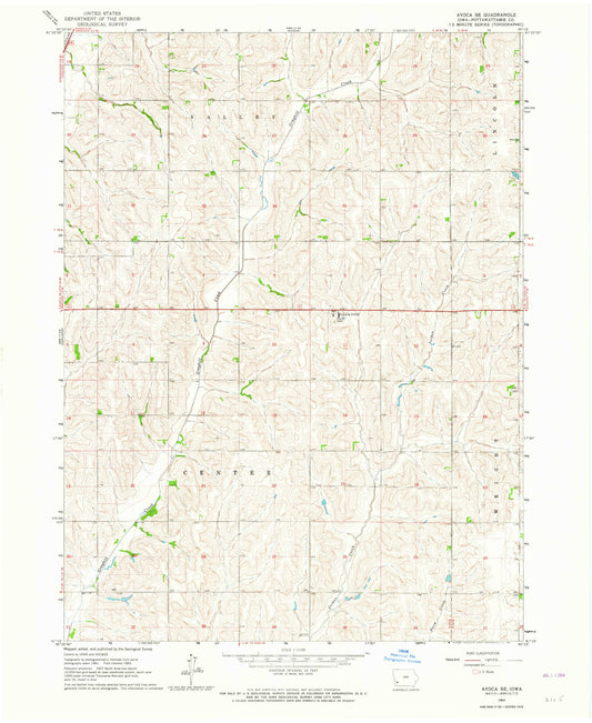 Classic USGS Avoca SE Iowa 7.5'x7.5' Topo Map Image