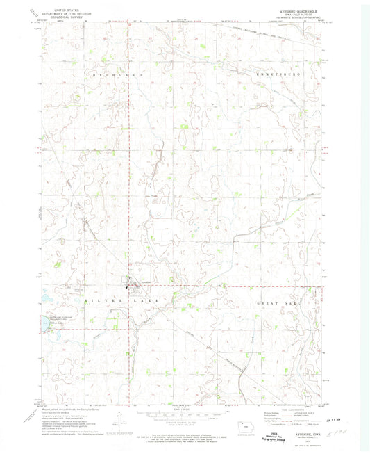 Classic USGS Ayrshire Iowa 7.5'x7.5' Topo Map Image