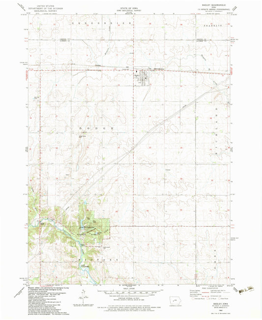 Classic USGS Bagley Iowa 7.5'x7.5' Topo Map Image
