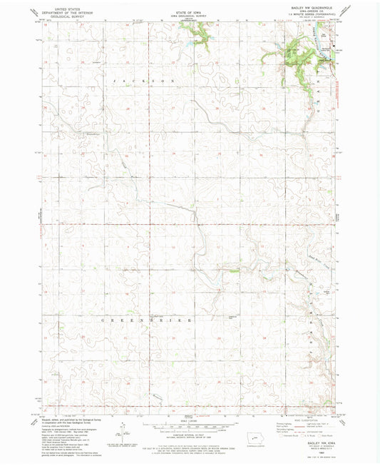 Classic USGS Bagley NW Iowa 7.5'x7.5' Topo Map Image