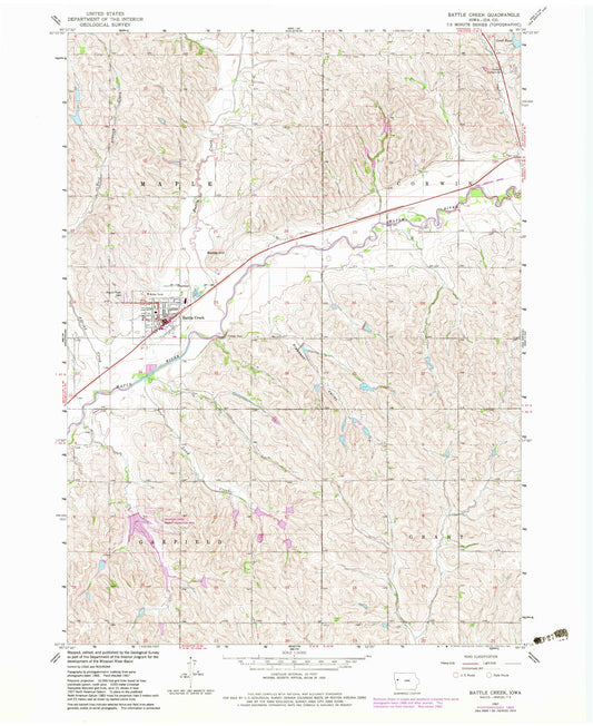 Classic USGS Battle Creek Iowa 7.5'x7.5' Topo Map Image