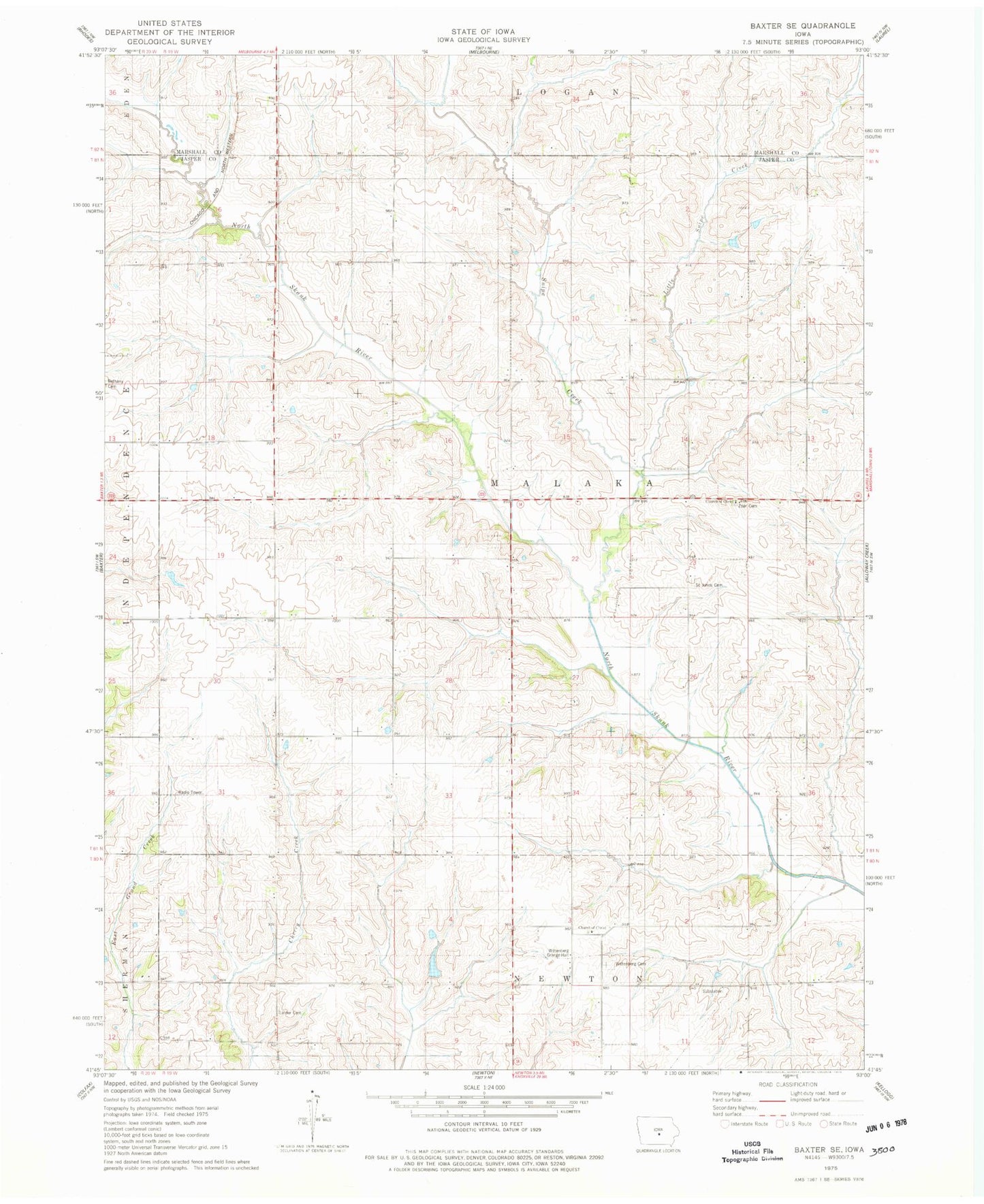 Classic USGS Baxter SE Iowa 7.5'x7.5' Topo Map Image