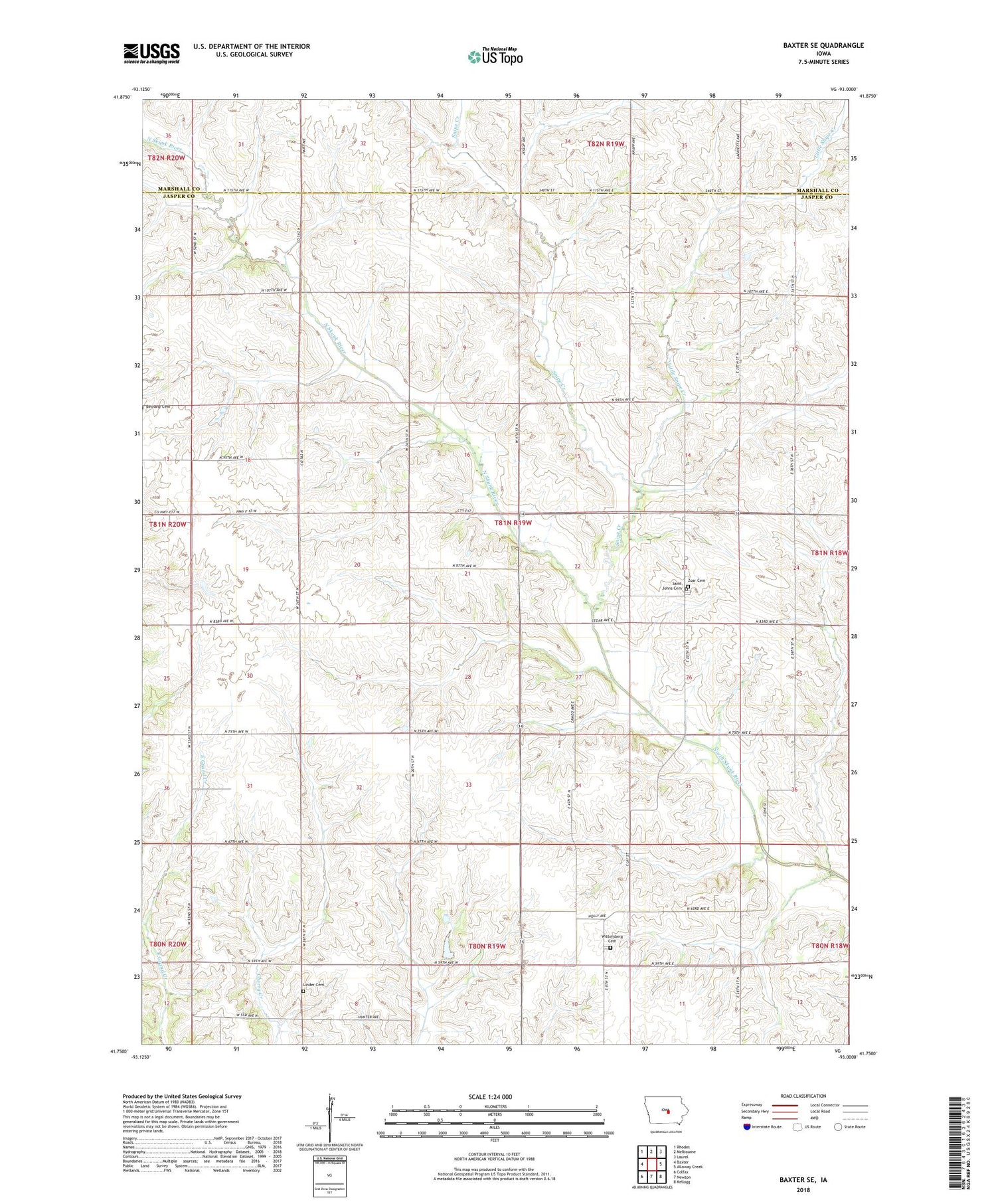 Baxter SE Iowa US Topo Map Image