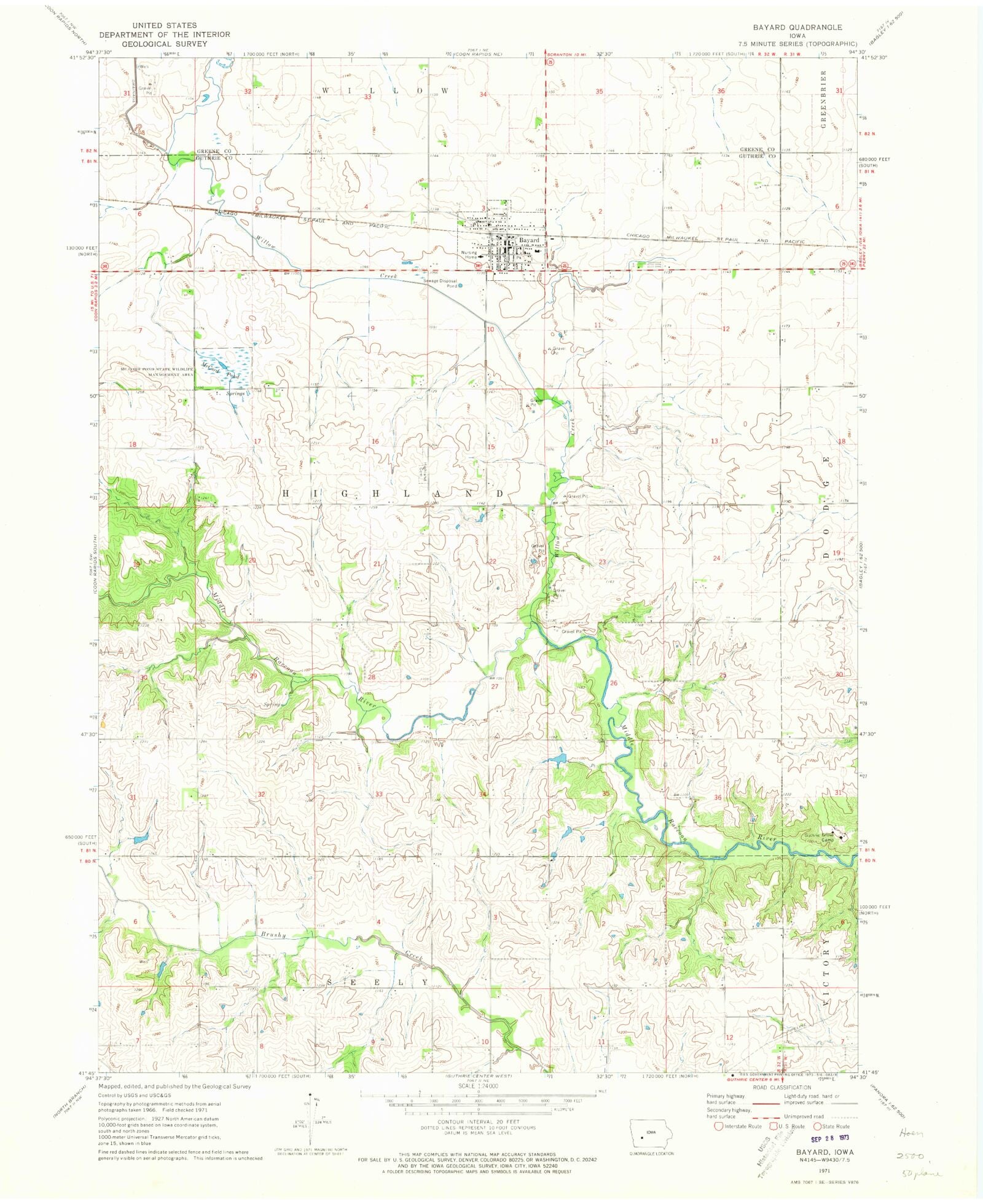 Classic USGS Bayard Iowa 7.5'x7.5' Topo Map MyTopo Map Store