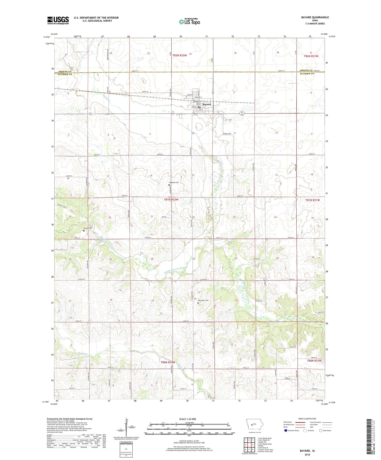Bayard Iowa US Topo Map Image