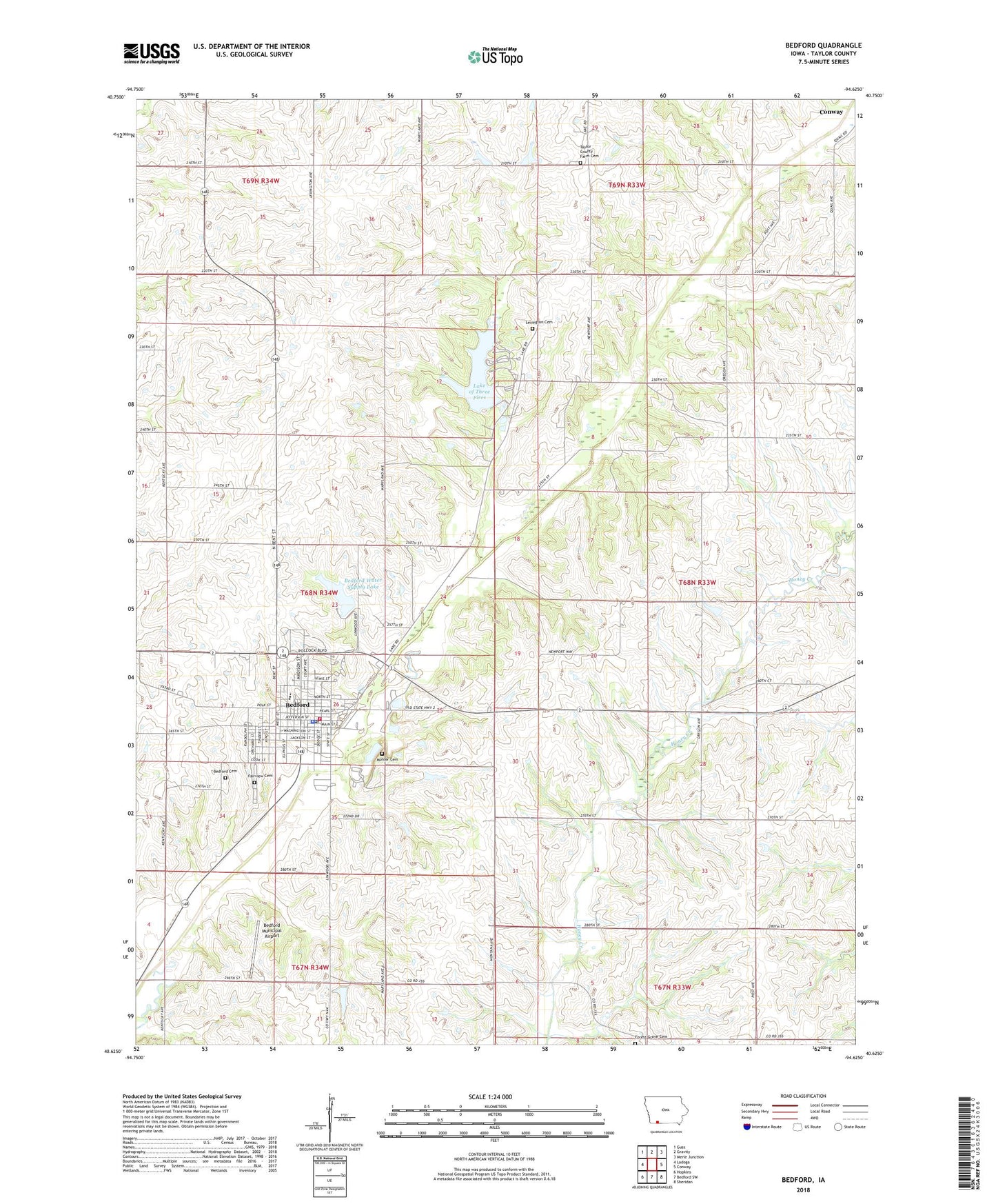 Bedford Iowa US Topo Map Image