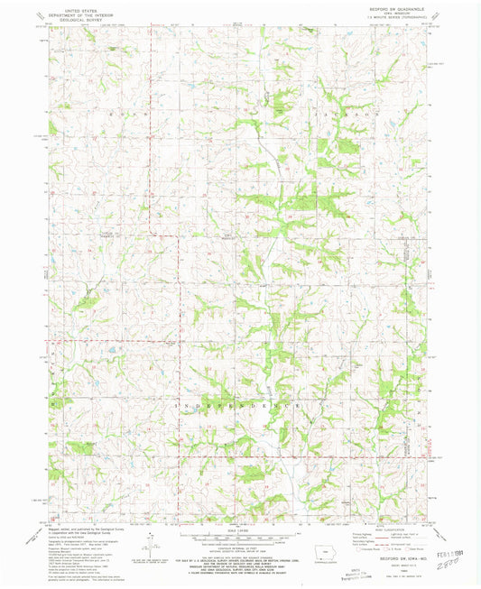 Classic USGS Bedford SW Missouri 7.5'x7.5' Topo Map Image