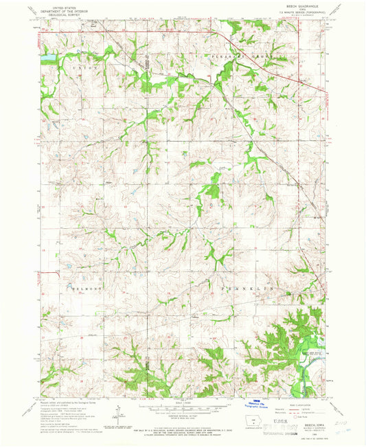 Classic USGS Beech Iowa 7.5'x7.5' Topo Map Image