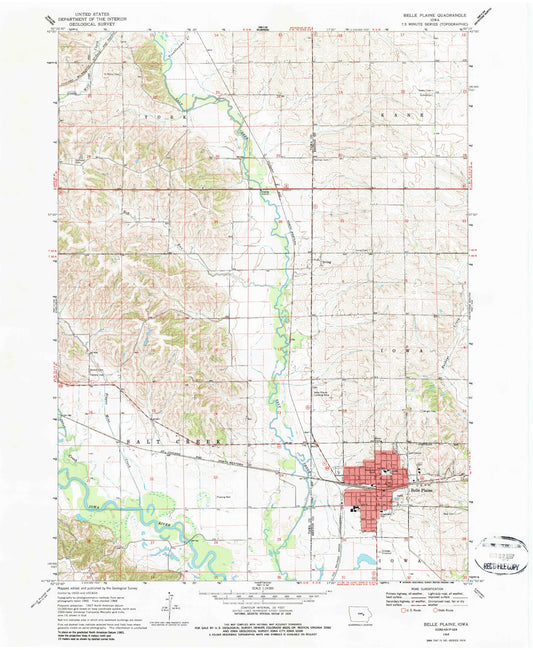 Classic USGS Belle Plaine Iowa 7.5'x7.5' Topo Map Image