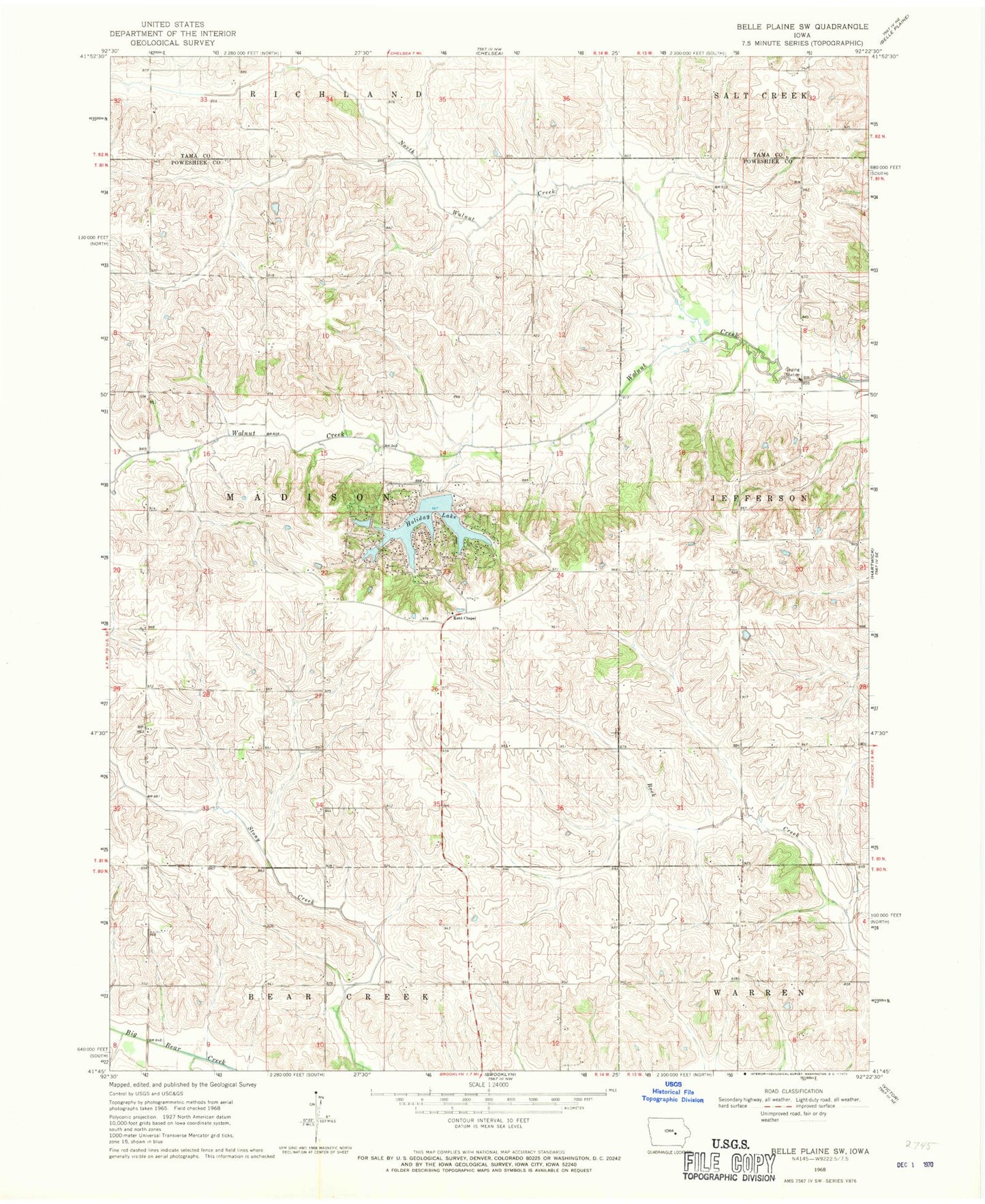 Classic USGS Belle Plaine SW Iowa 7.5'x7.5' Topo Map Image
