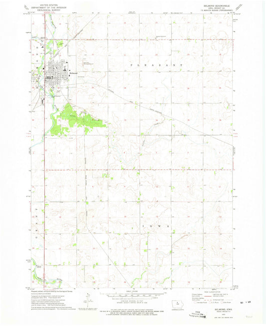 Classic USGS Belmond Iowa 7.5'x7.5' Topo Map Image