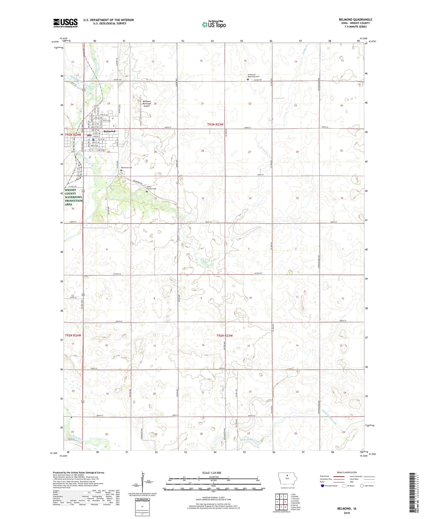 Belmond Iowa US Topo Map Image