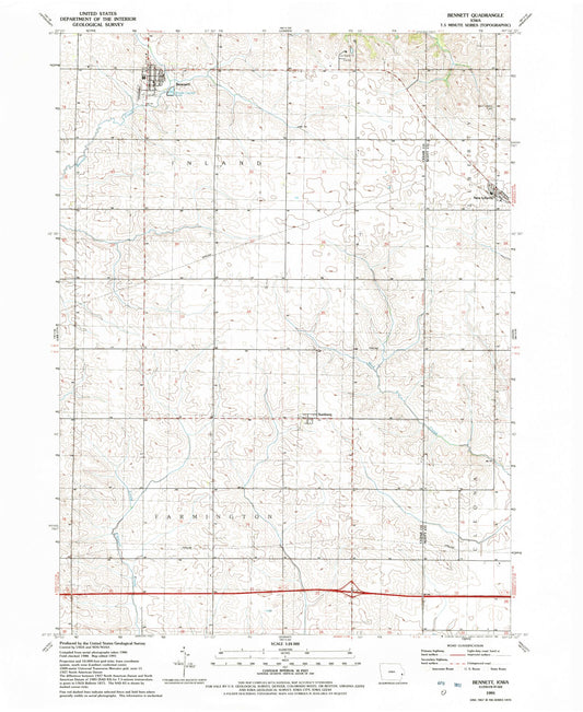 Classic USGS Bennett Iowa 7.5'x7.5' Topo Map Image