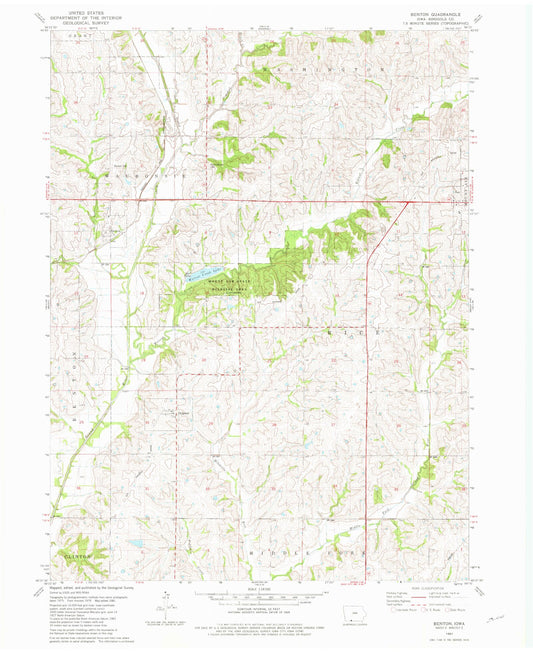 Classic USGS Benton Iowa 7.5'x7.5' Topo Map Image