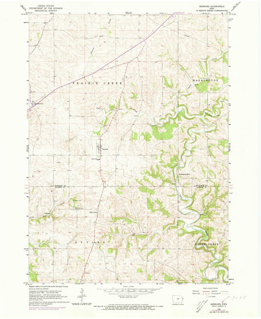 Classic USGS Bernard Iowa 7.5'x7.5' Topo Map Image
