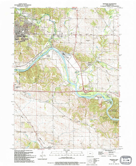 Classic USGS Bertram Iowa 7.5'x7.5' Topo Map Image