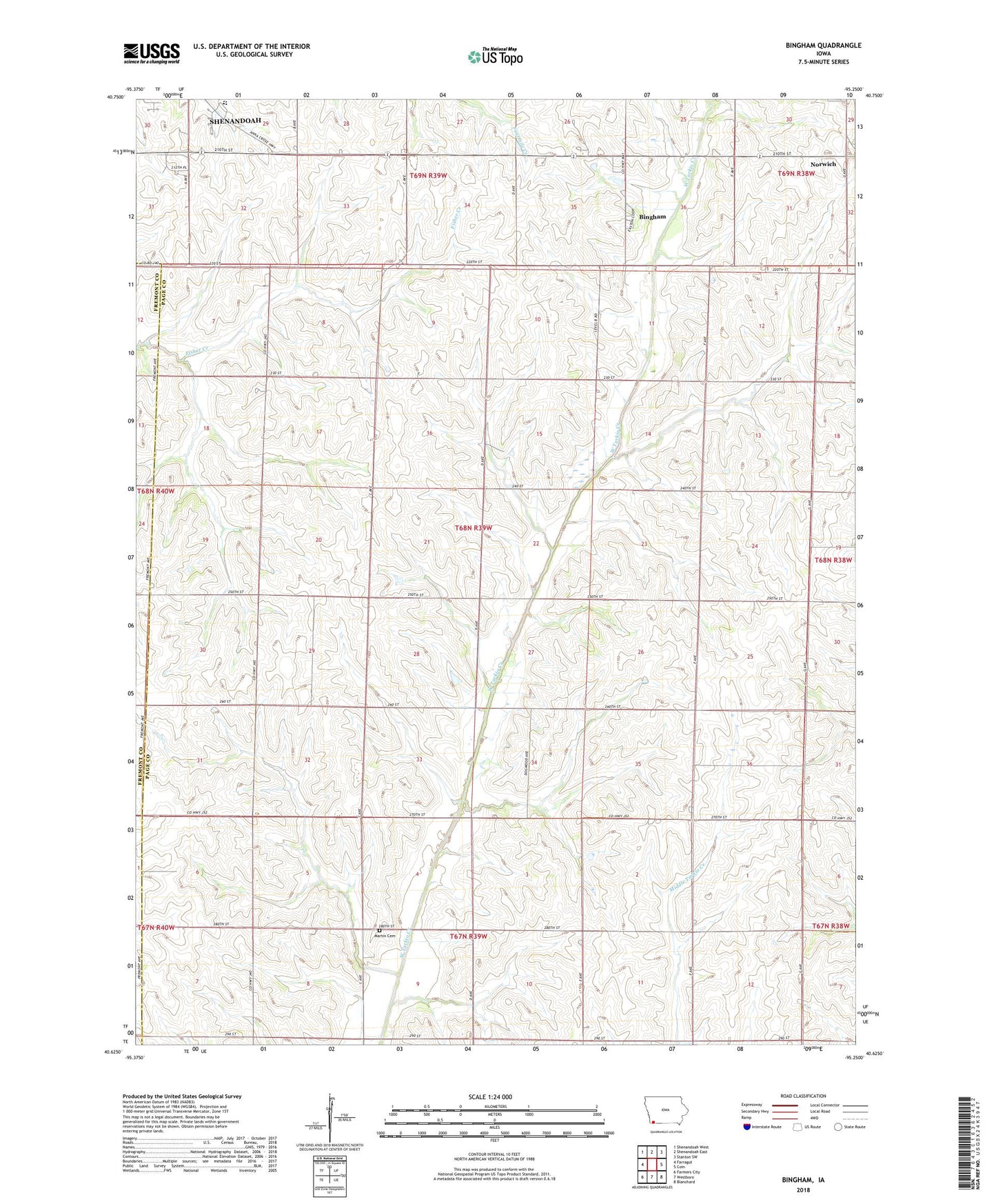 Bingham Iowa US Topo Map Image