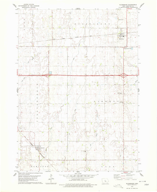 Classic USGS Blairsburg Iowa 7.5'x7.5' Topo Map Image
