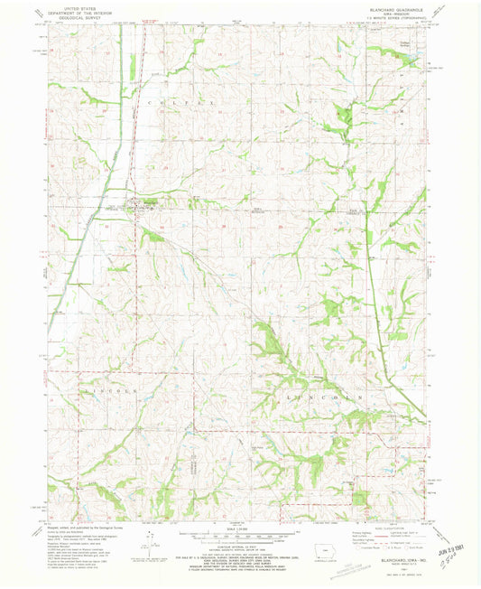 Classic USGS Blanchard Iowa 7.5'x7.5' Topo Map Image