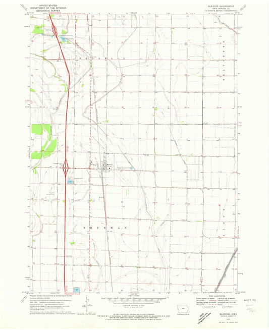 Classic USGS Blencoe Iowa 7.5'x7.5' Topo Map Image