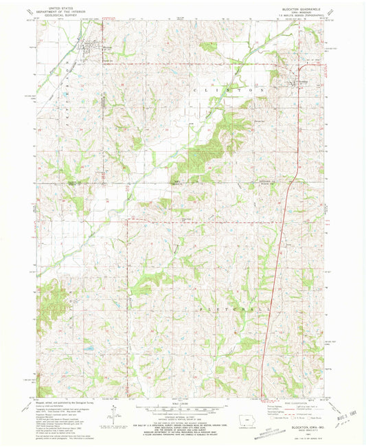 Classic USGS Blockton Iowa 7.5'x7.5' Topo Map Image