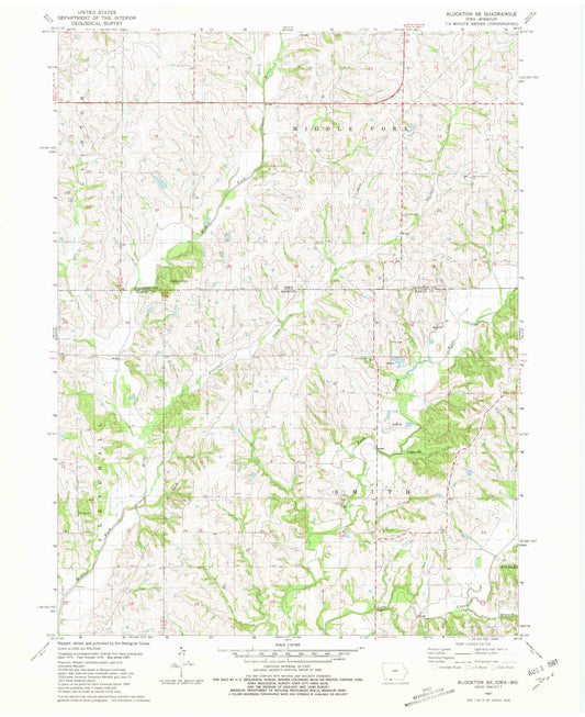 Classic USGS Blockton SE Missouri 7.5'x7.5' Topo Map Image