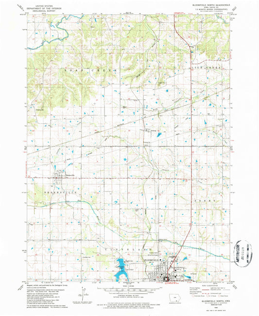Classic USGS Bloomfield North Iowa 7.5'x7.5' Topo Map Image