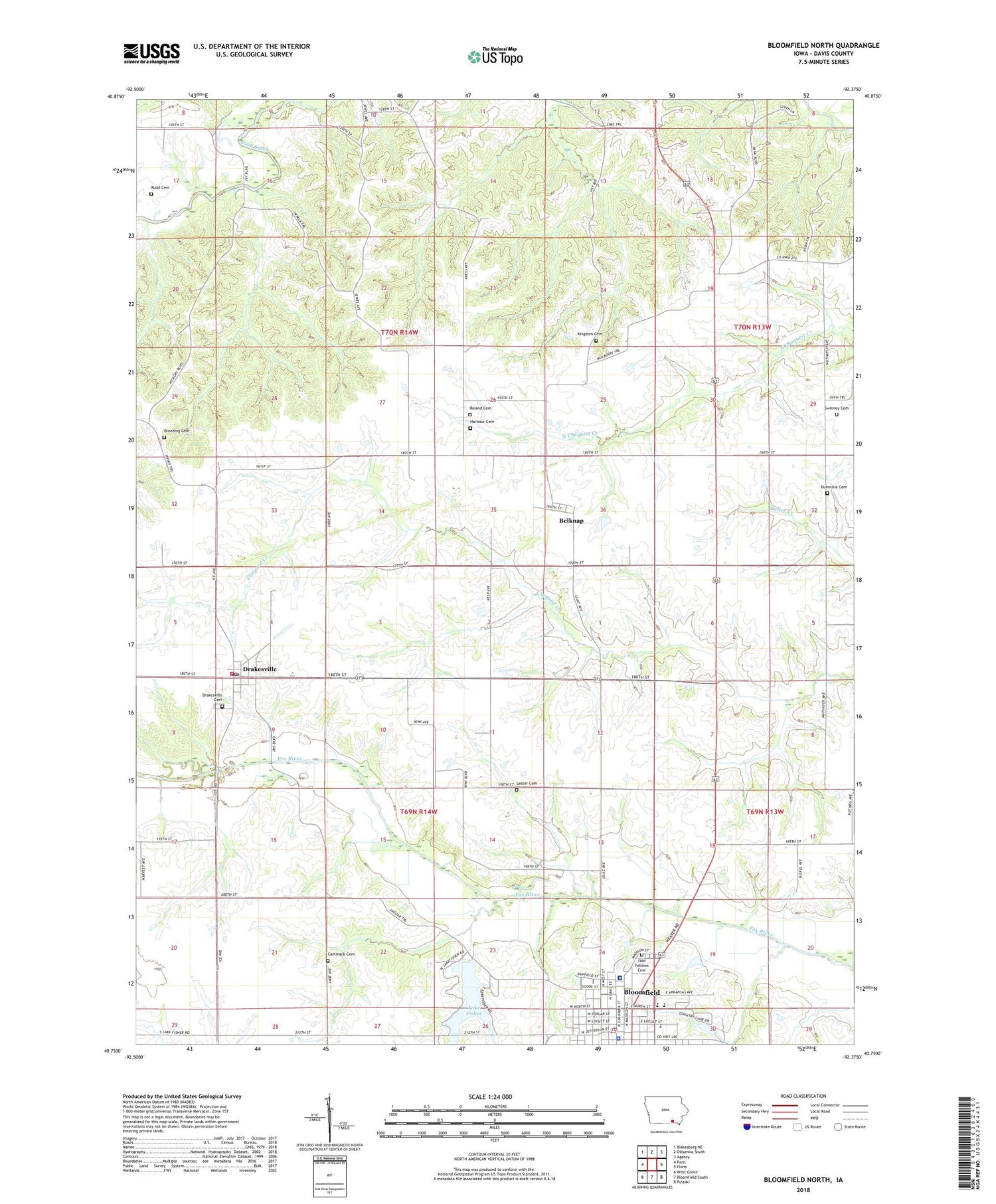 Bloomfield North Iowa US Topo Map Image