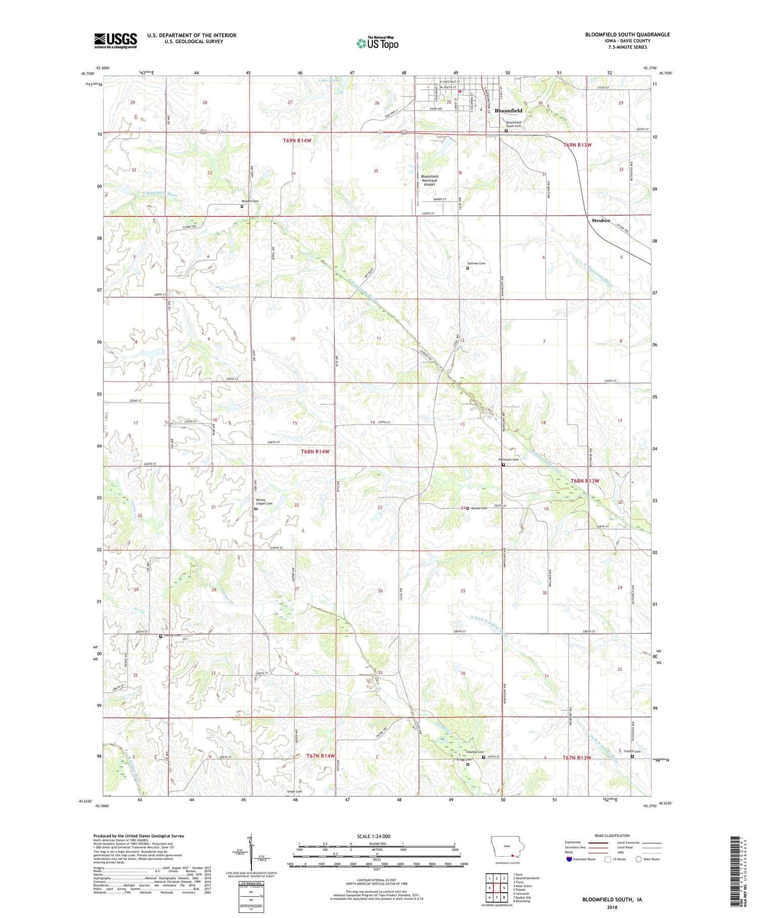 Bloomfield South Iowa US Topo Map Image