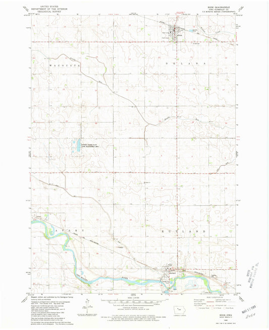 Classic USGS Bode Iowa 7.5'x7.5' Topo Map Image