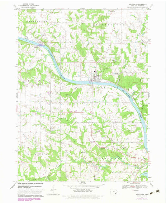 Classic USGS Bonaparte Iowa 7.5'x7.5' Topo Map Image