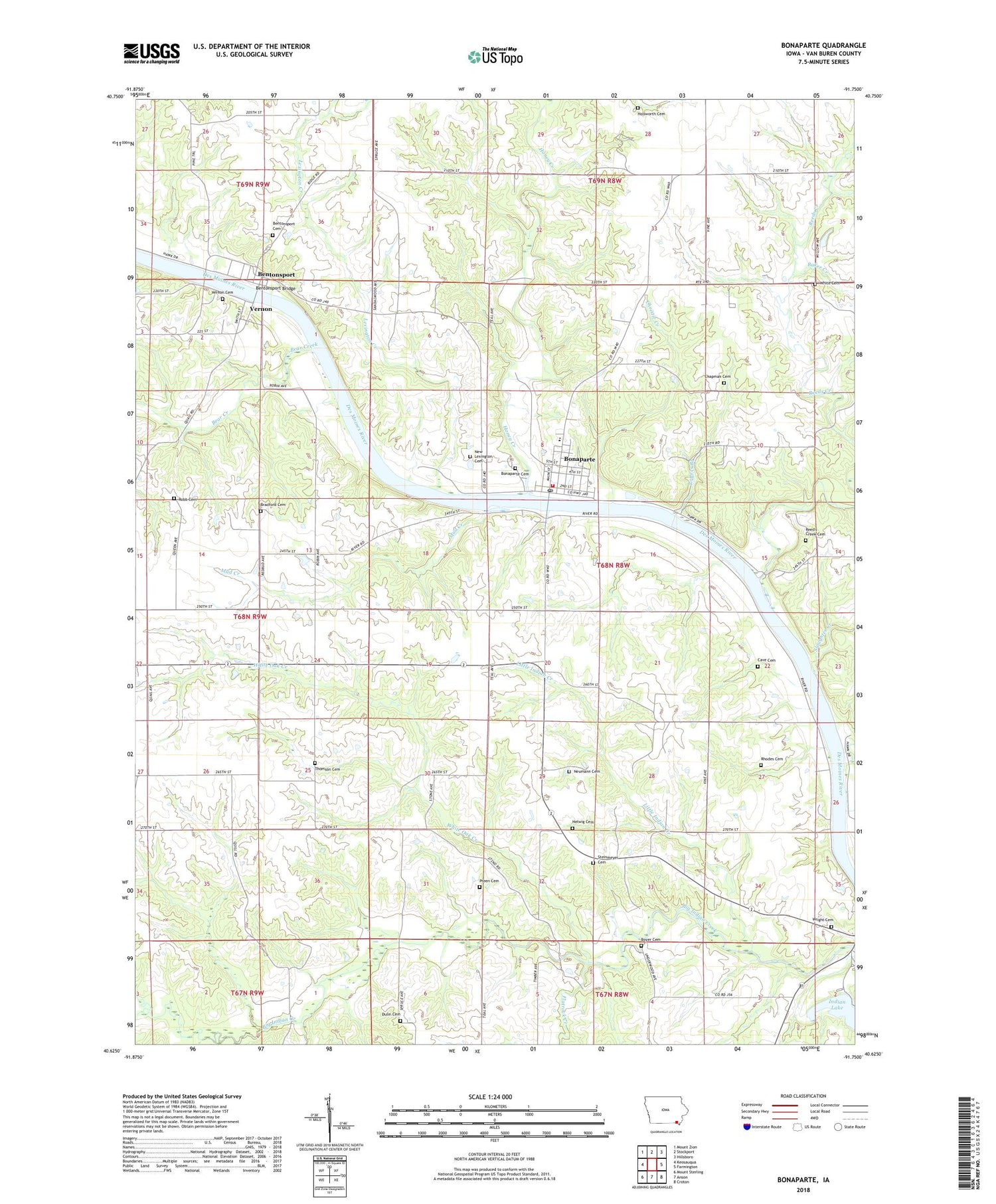 Bonaparte Iowa US Topo Map Image