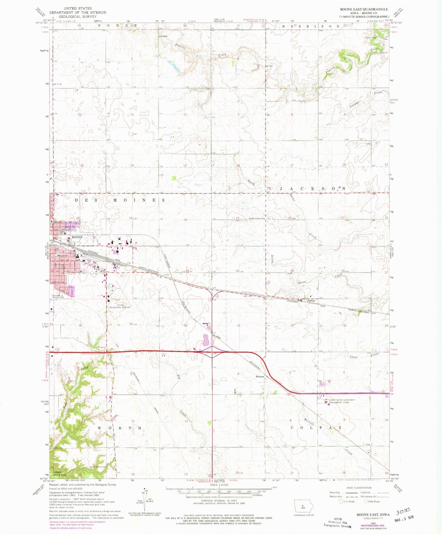 Classic USGS Boone East Iowa 7.5'x7.5' Topo Map Image