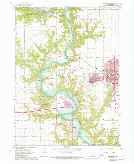 Classic USGS Boone West Iowa 7.5'x7.5' Topo Map Image