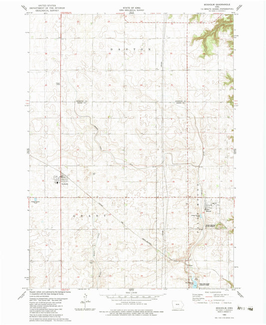 Classic USGS Boxholm Iowa 7.5'x7.5' Topo Map Image