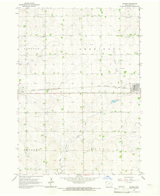 Classic USGS Boyden Iowa 7.5'x7.5' Topo Map Image