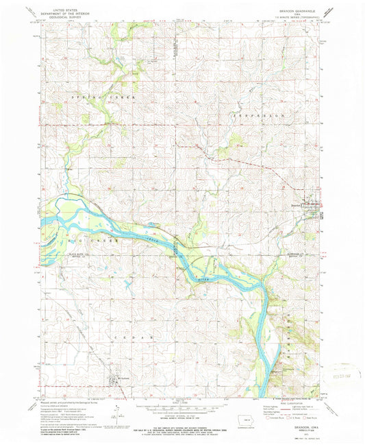 Classic USGS Brandon Iowa 7.5'x7.5' Topo Map Image