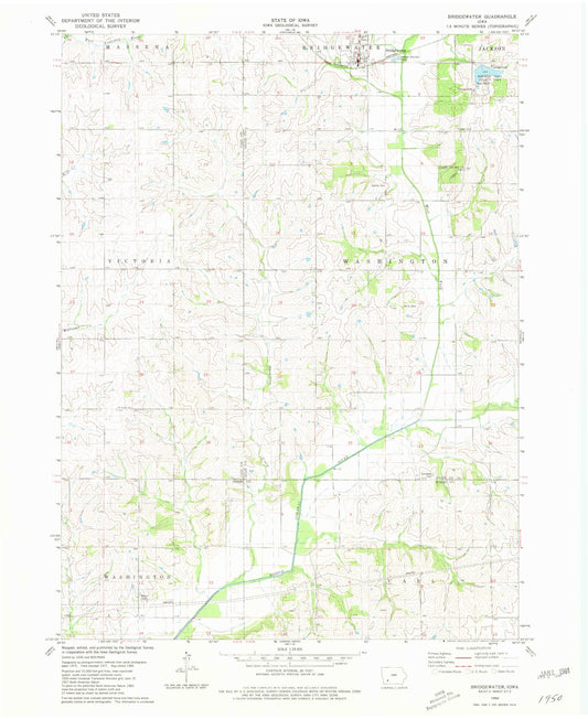Classic USGS Bridgewater Iowa 7.5'x7.5' Topo Map Image