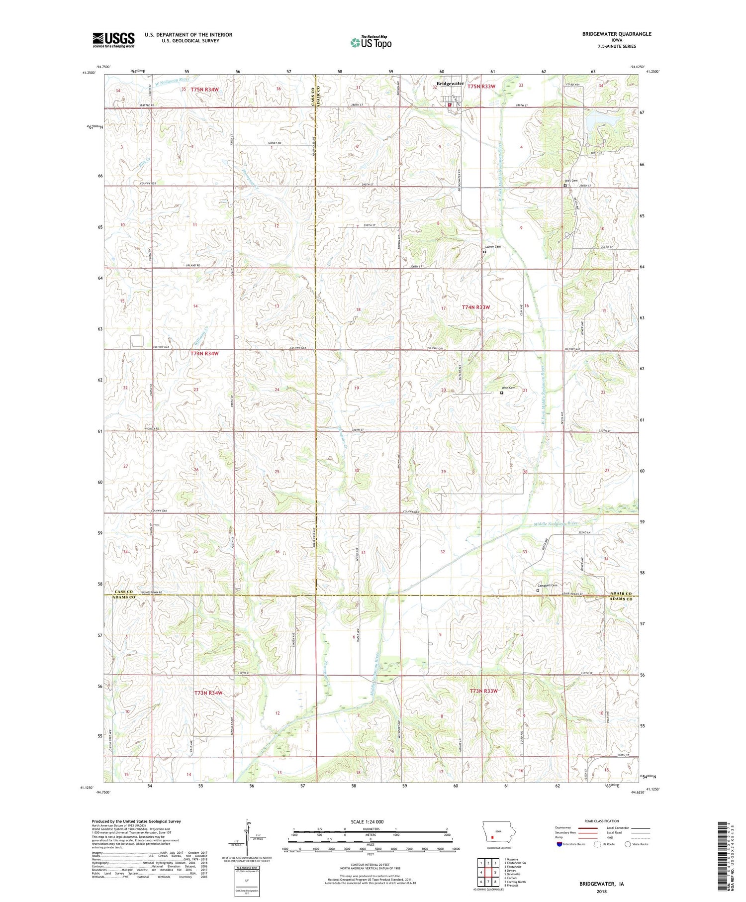Bridgewater Iowa US Topo Map Image