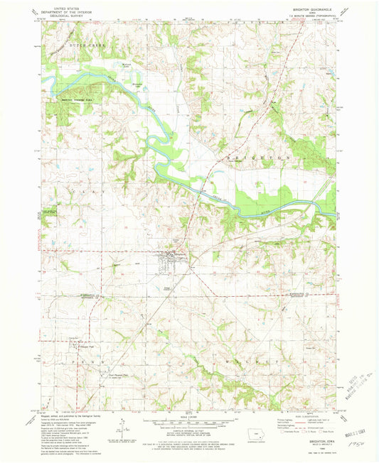 Classic USGS Brighton Iowa 7.5'x7.5' Topo Map Image