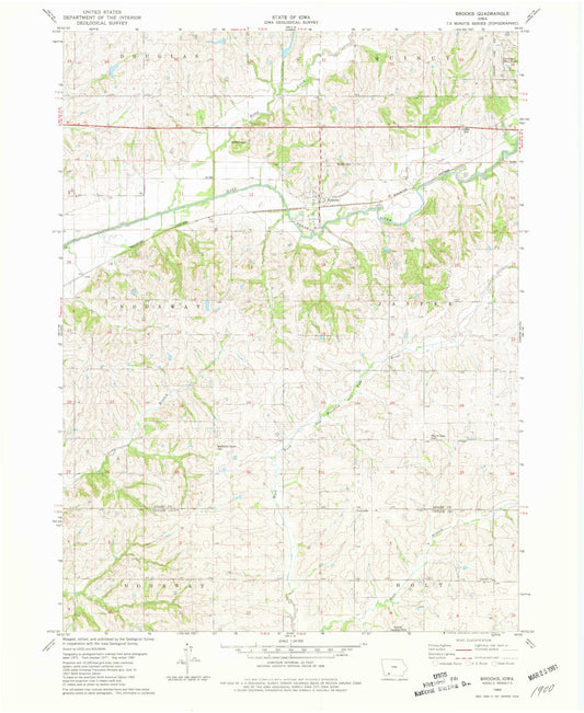 Classic USGS Brooks Iowa 7.5'x7.5' Topo Map Image