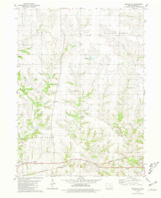 Classic USGS Brookville Iowa 7.5'x7.5' Topo Map Image