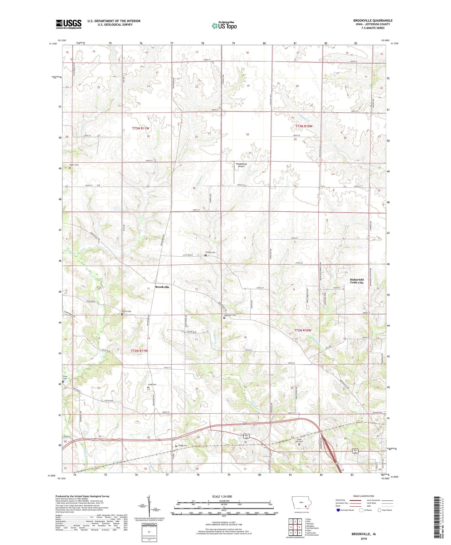 Brookville Iowa US Topo Map Image