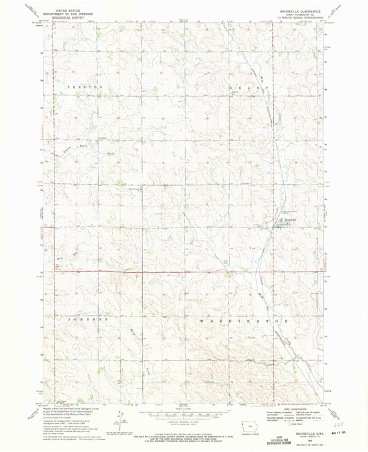 Classic USGS Brunsville Iowa 7.5'x7.5' Topo Map Image