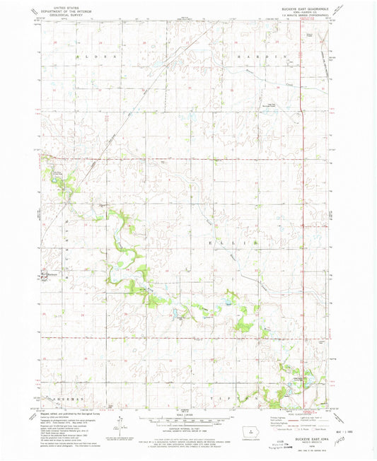 Classic USGS Buckeye East Iowa 7.5'x7.5' Topo Map Image