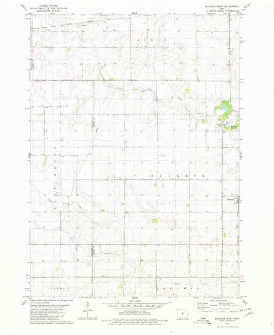 Classic USGS Buckeye West Iowa 7.5'x7.5' Topo Map Image