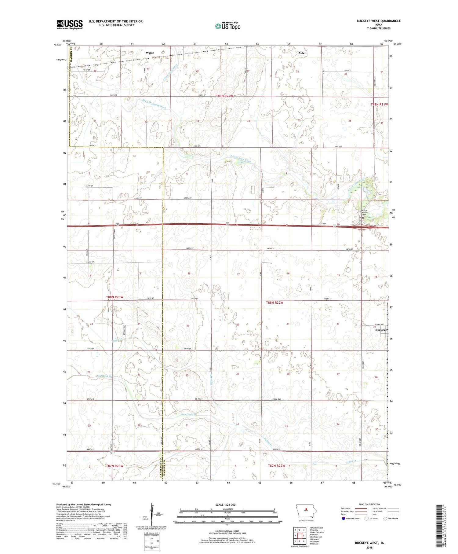Buckeye West Iowa US Topo Map Image