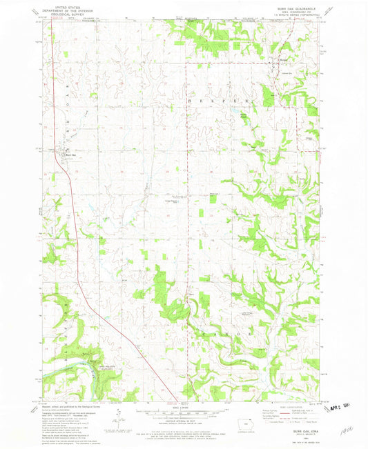 Classic USGS Burr Oak Iowa 7.5'x7.5' Topo Map Image